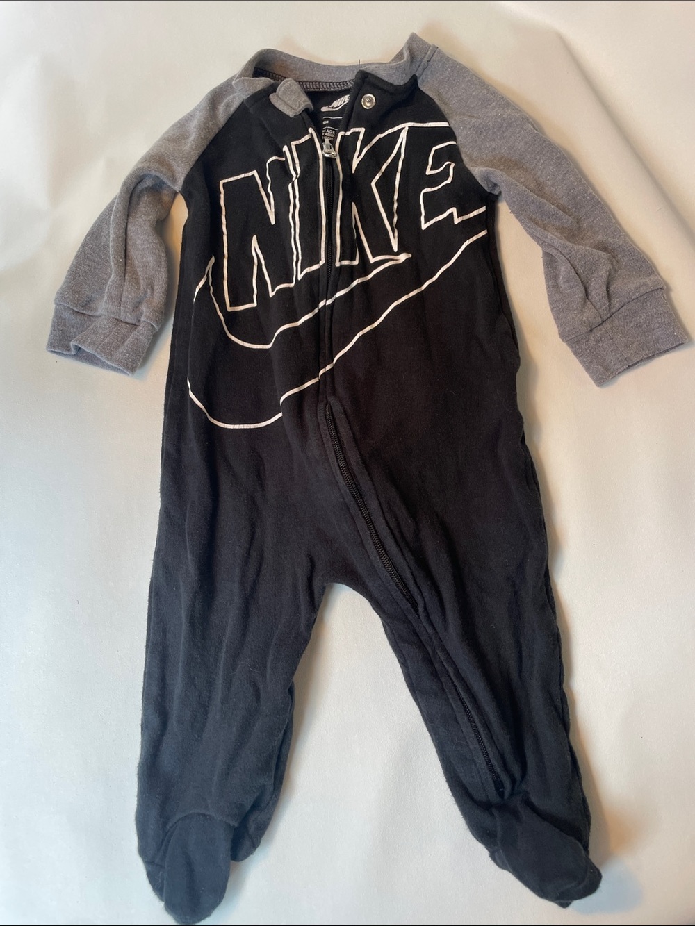 Nike Black Footed Baby One-Piece with Gray Sleeves